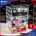 Acrylic Cosmetic Lipsticks Makeup Organizer Holder Box com 4 gavetas removíveis